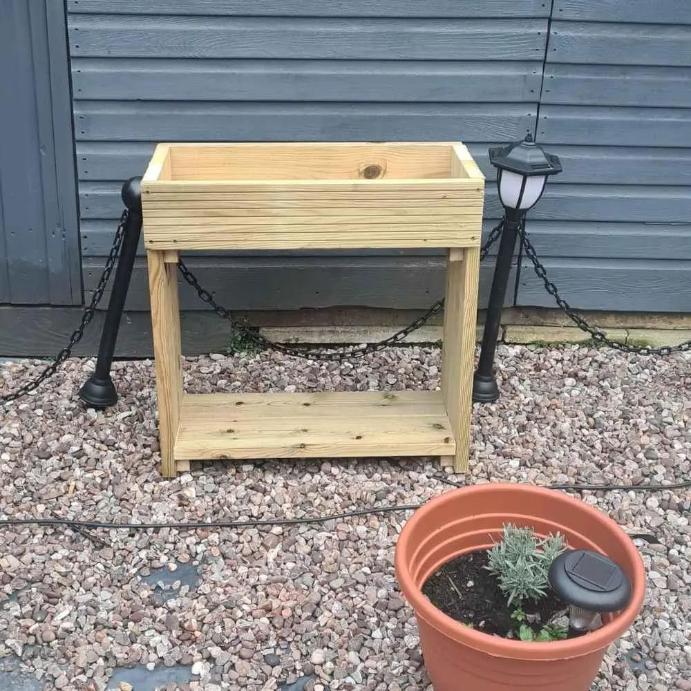 60cm high wooden garden troughs on legs with bottom shelf - Summer Wooden Planters