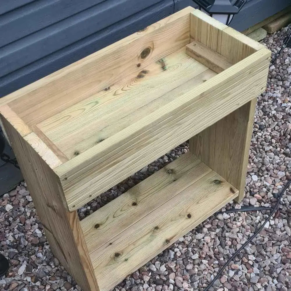 60cm high wooden garden troughs on legs with bottom shelf