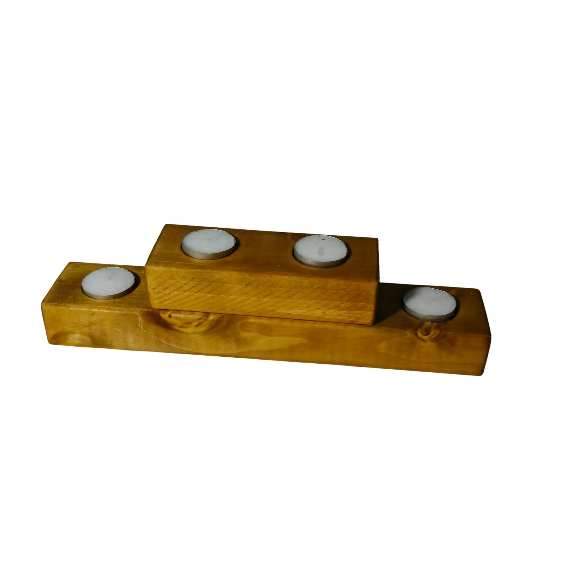 Rustic Wooden T-Light candle holder 2 tier 4 candles candle holder