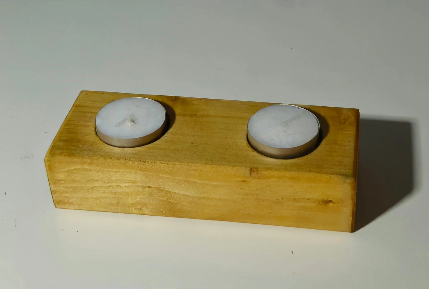 Rustic Wooden T-Light candle holder candle holder 2-Candles-16cm